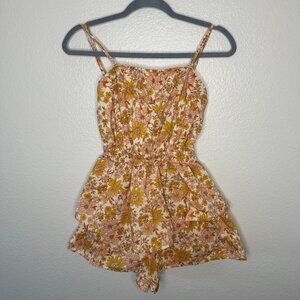 American Eagle Outfitters Yellow Floral Romper Tie Cut Out Back Boho Summer XS